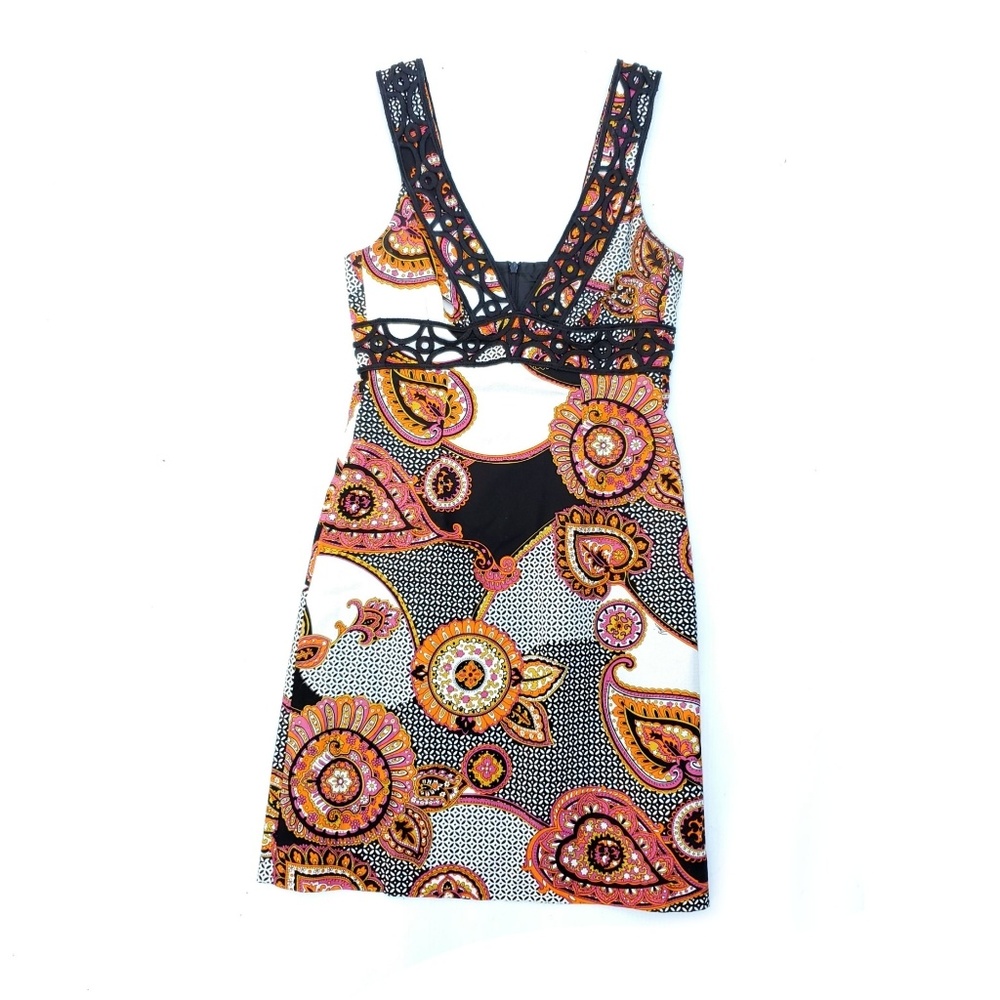 Trina Turk White Orange Crochet Detail Boho Dress
